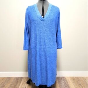 J. Jill Linen Blend Knit V Neck Long Sleeve Dress Robin Egg Blue Women's Large